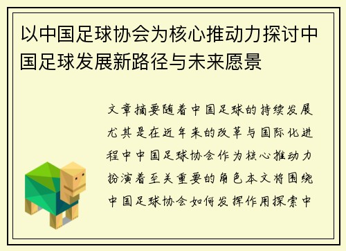 以中国足球协会为核心推动力探讨中国足球发展新路径与未来愿景