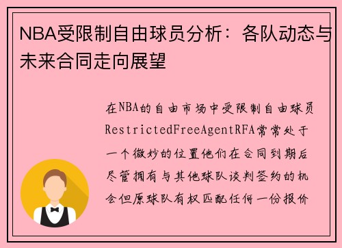 NBA受限制自由球员分析：各队动态与未来合同走向展望