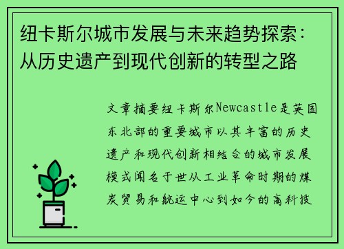 纽卡斯尔城市发展与未来趋势探索：从历史遗产到现代创新的转型之路